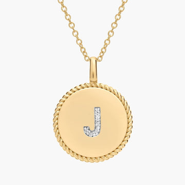 Pavé Diamond Letter J Initial Pendant in 14K Yellow Gold
