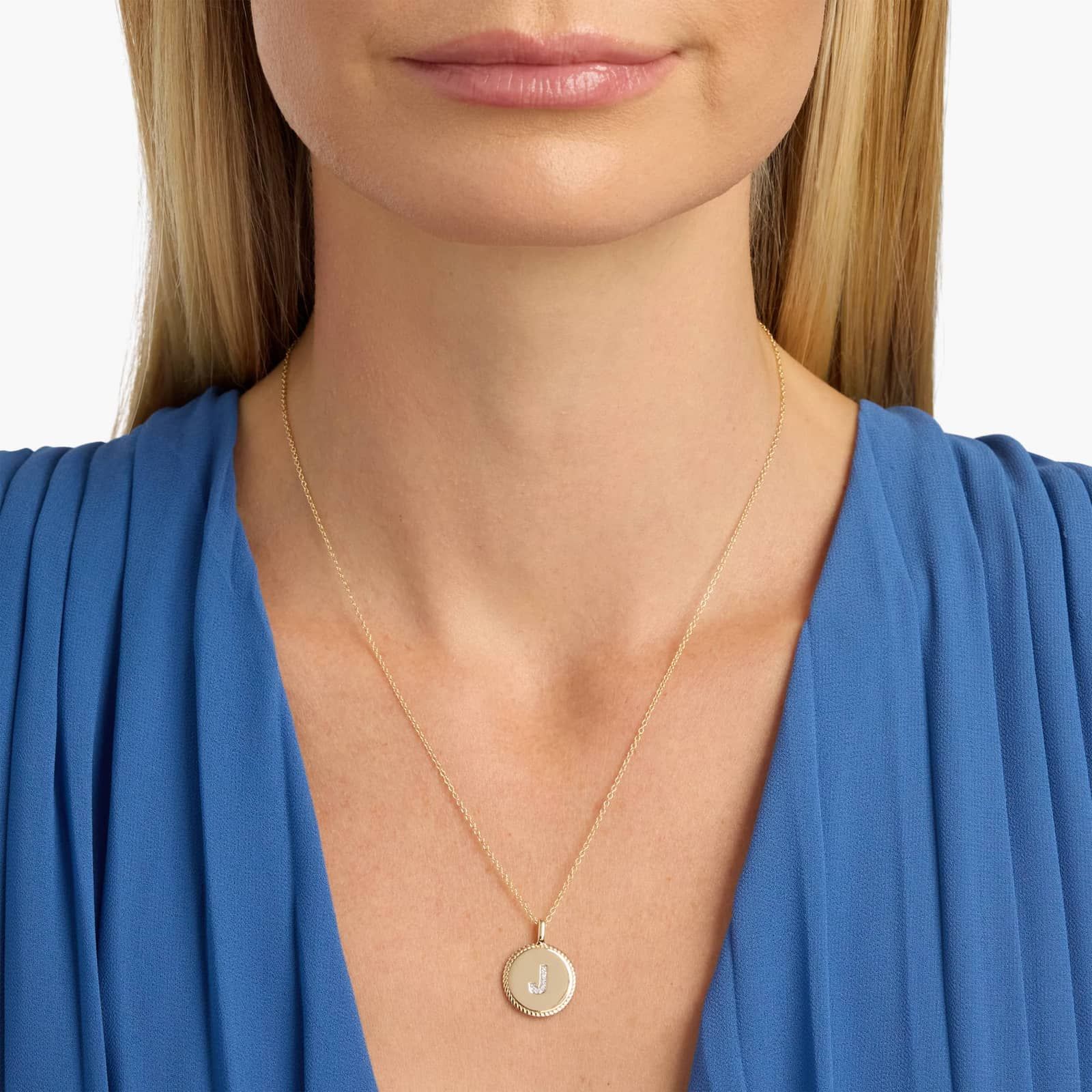 Pavé Diamond Letter J Initial Pendant in 14K Yellow Gold