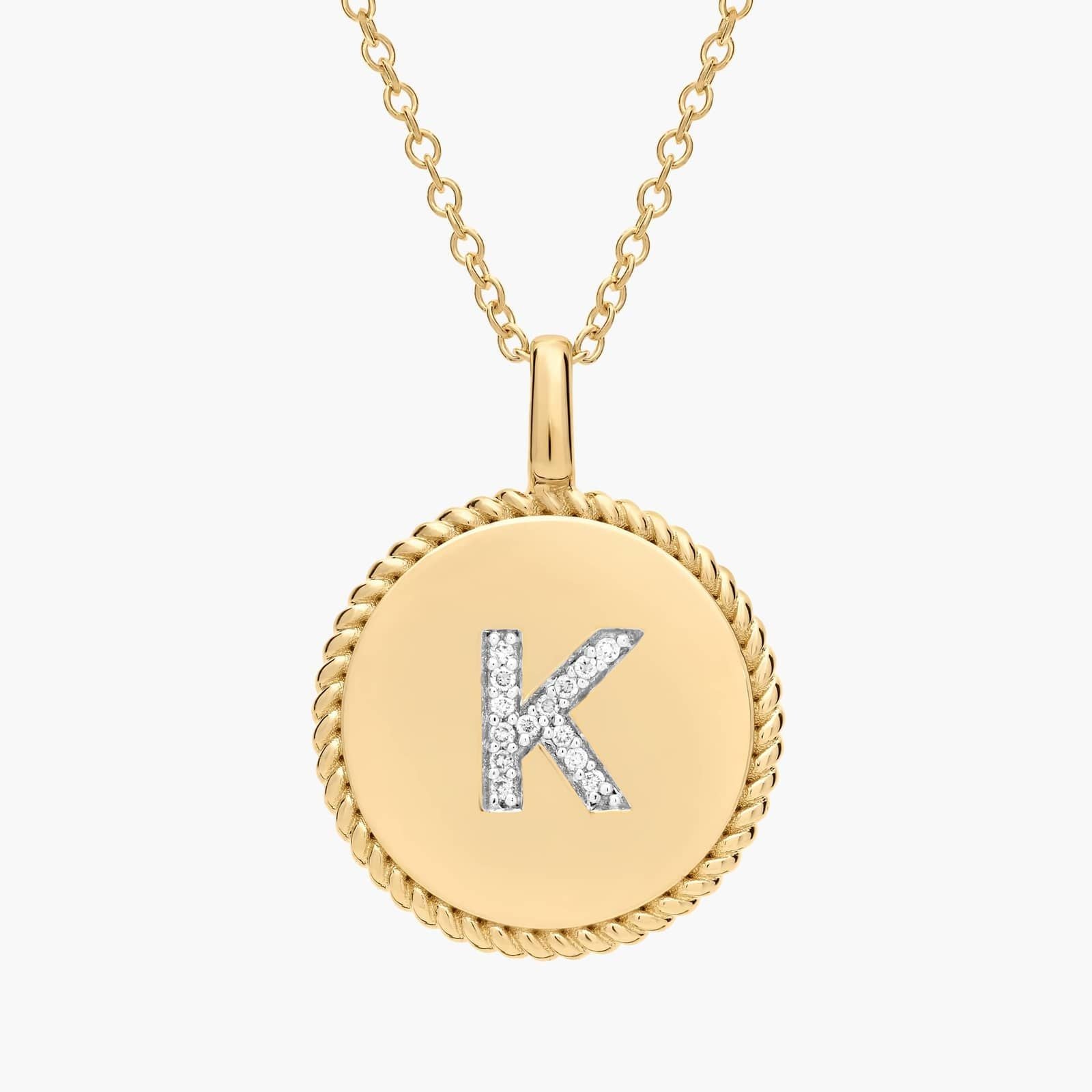 Pavé Diamond Letter K Initial Pendant in 14K Yellow Gold