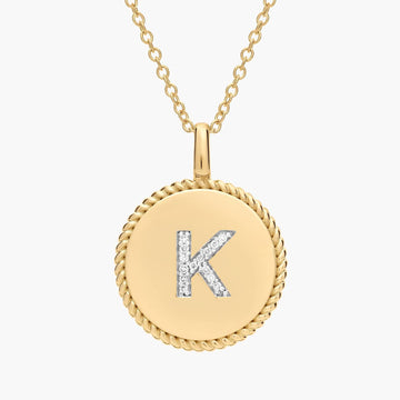 Pavé Diamond Letter K Initial Pendant in 14K Yellow Gold