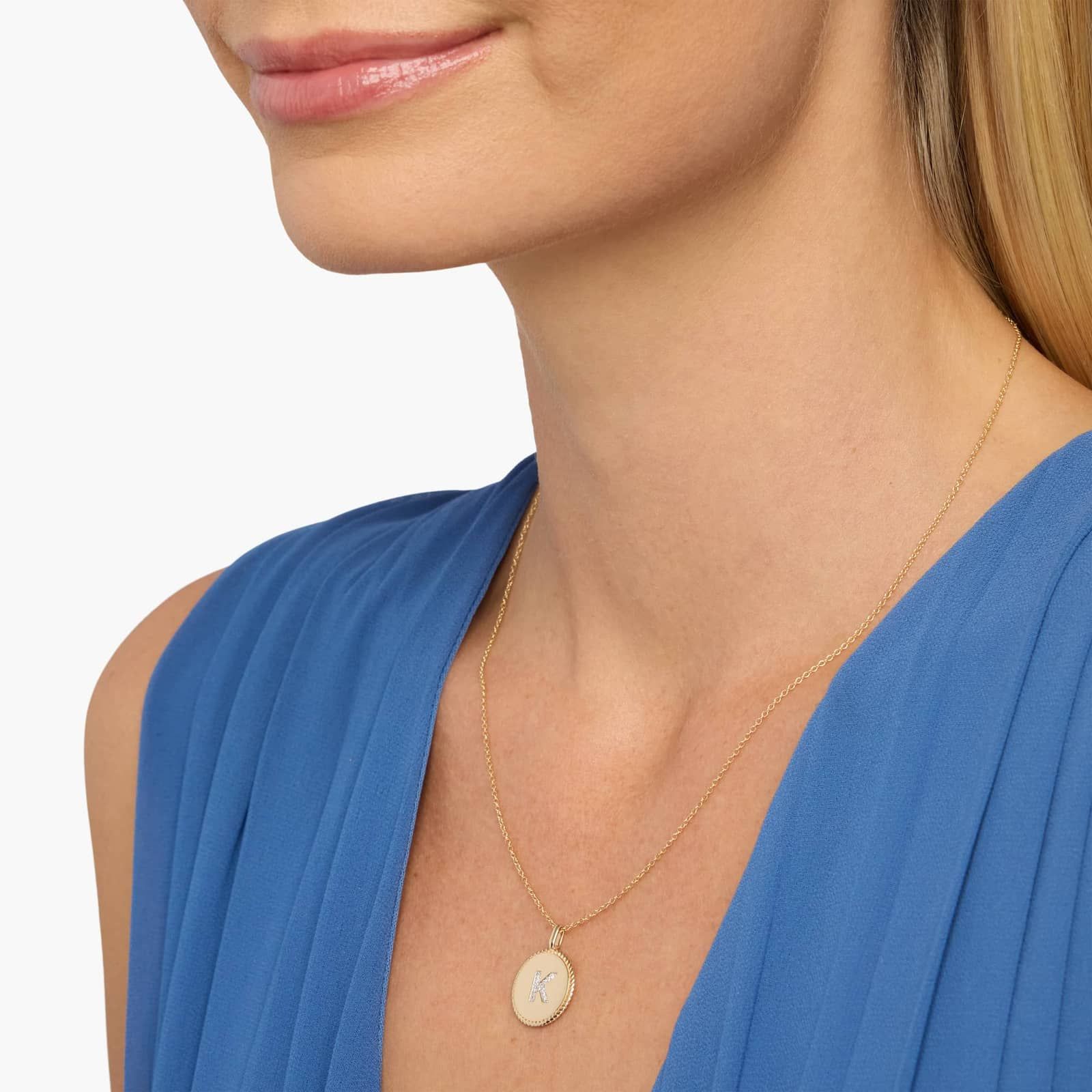 Pavé Diamond Letter K Initial Pendant in 14K Yellow Gold