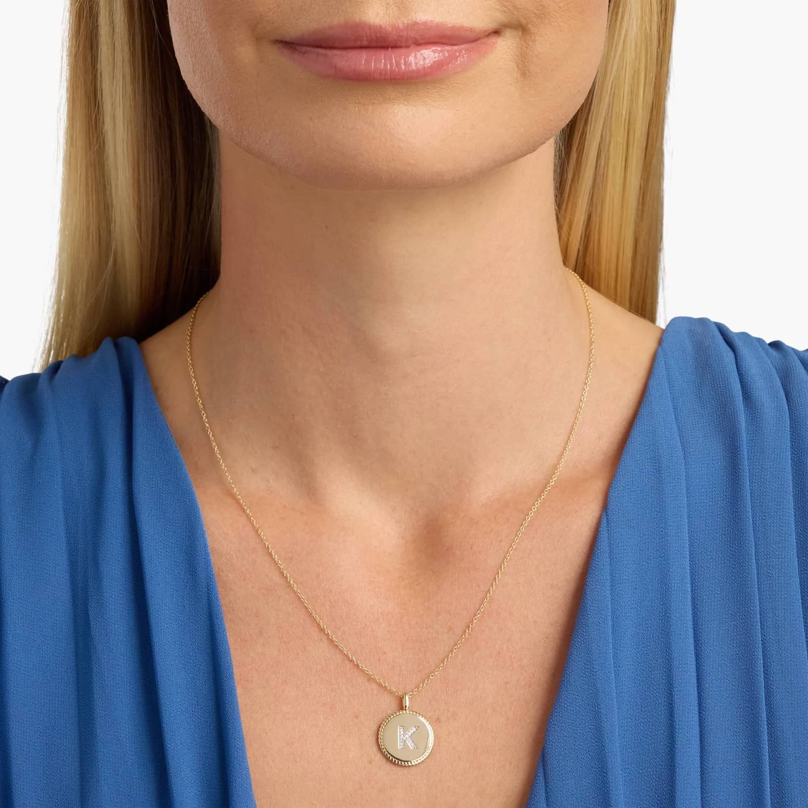 Pavé Diamond Letter K Initial Pendant in 14K Yellow Gold