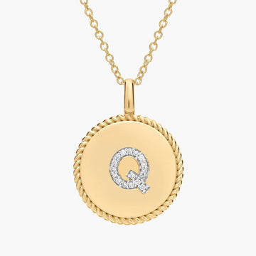 Pavé Diamond Letter Q Initial Pendant in 14K Yellow Gold