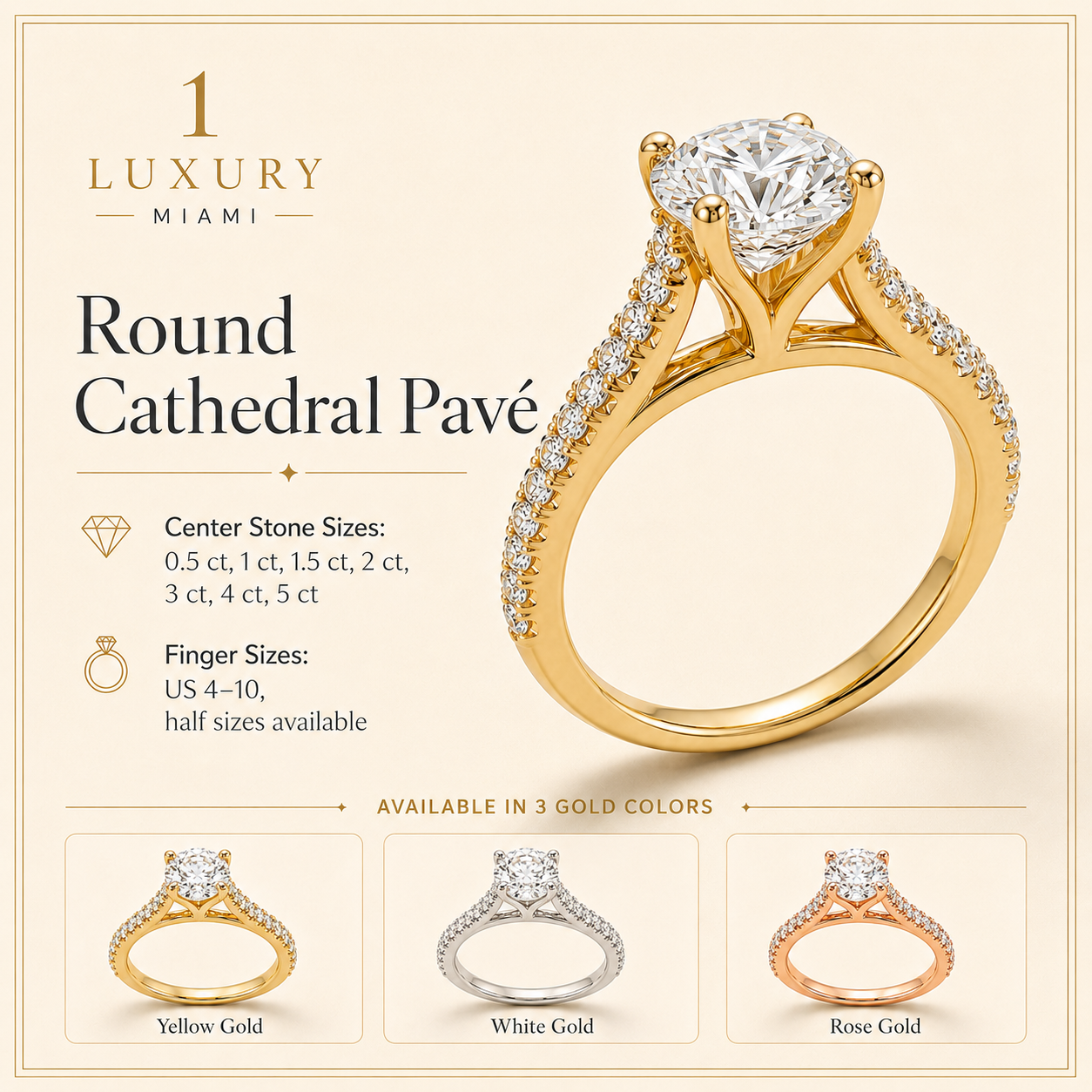 Round Cathedral Pavé Diamond Engagement Ring Setting — additional product image 2