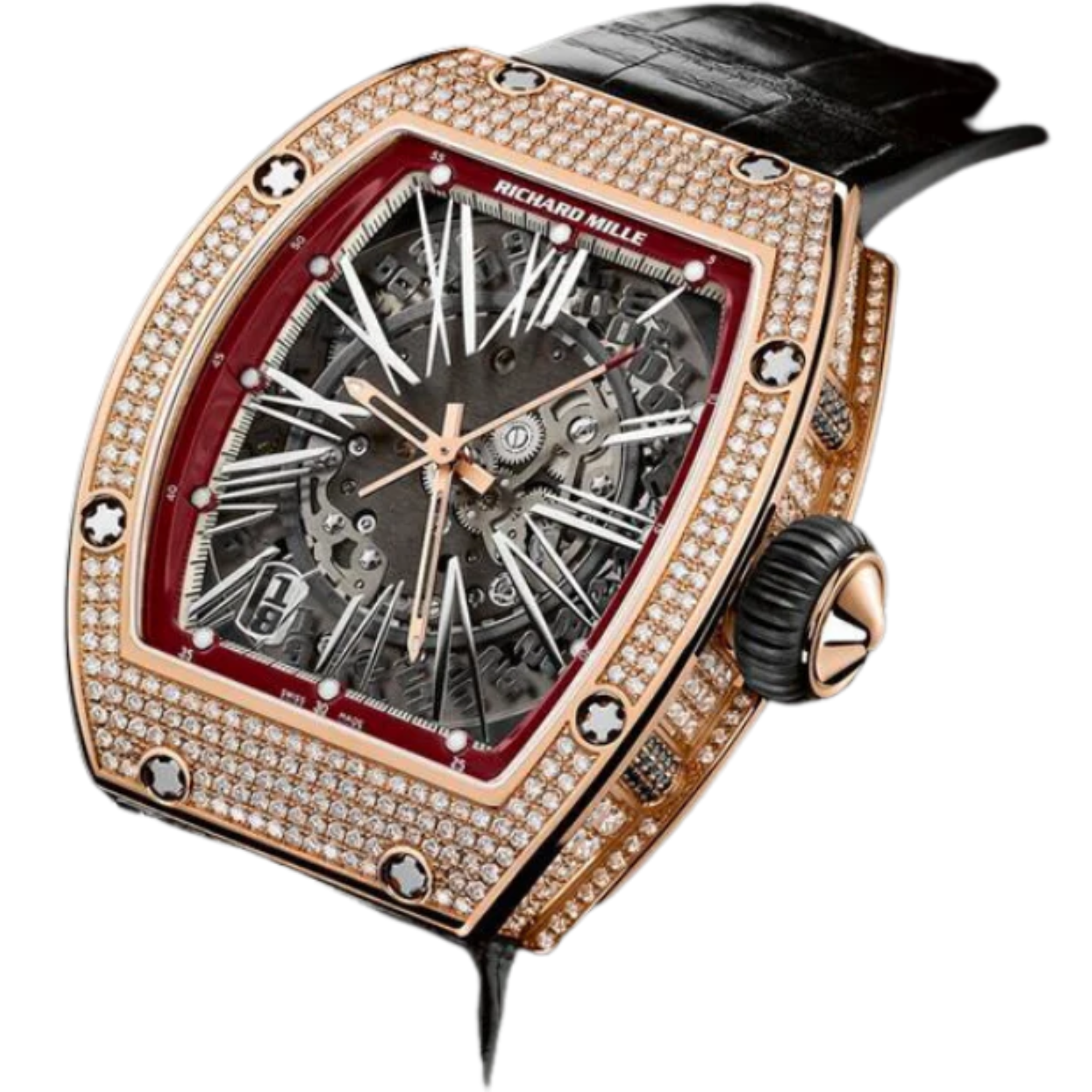 RM 023 White Gold Diamond Set Rubber Strap White Gold Diamond Set Case