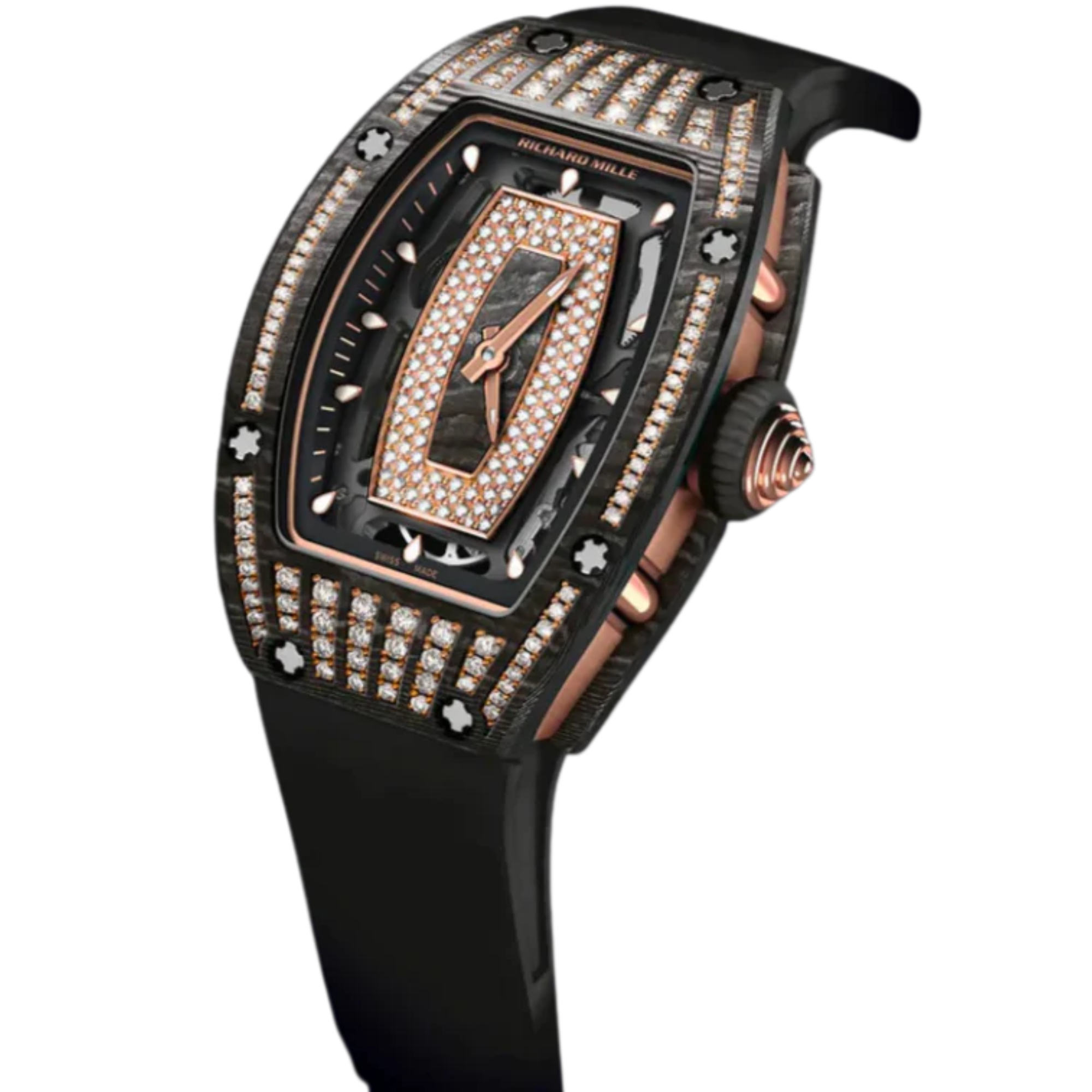 Rm 07-01 18K Rose Gold Carbon Diamond Set Black Rubber Strap Carbon and Rose Gold Case