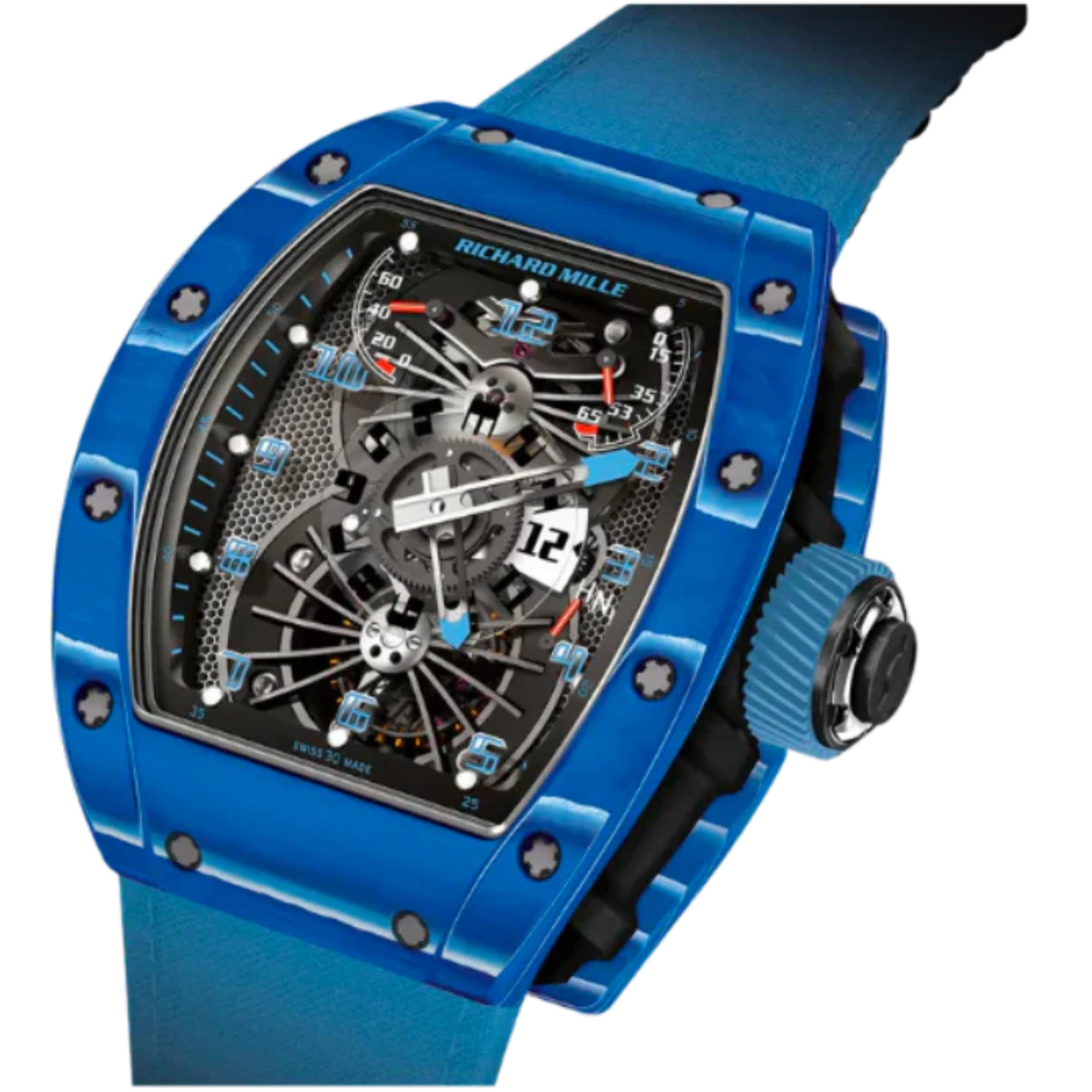 RM 022 Tourbillon Aerodyne Dual Time Blue Rubber Strap Carbon Case