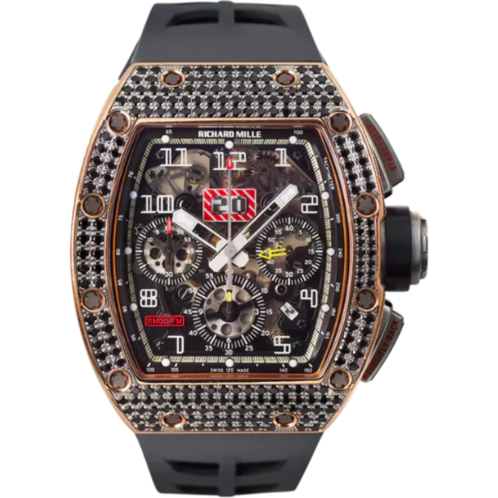 RM 011 Red Gold Rubber Strap Sapphire Crystal Case