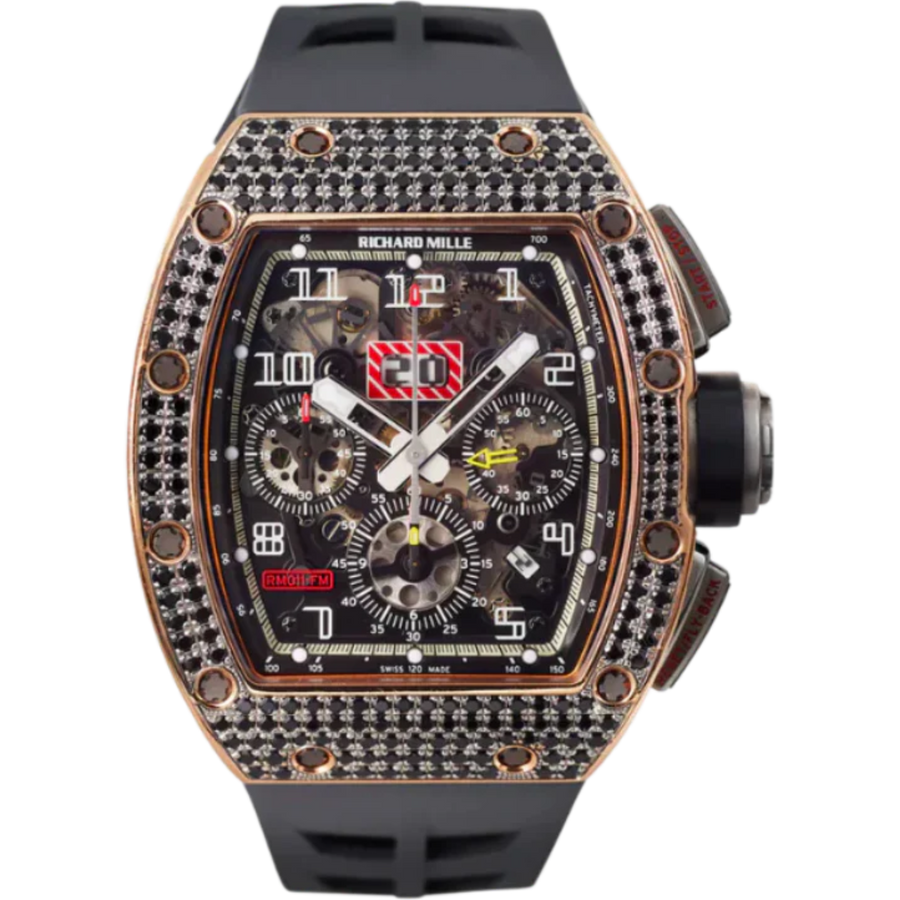 Richard Mille RM 011 Red Gold Sapphire Diamond-Set Rubber Strap luxury watch at 1Luxury Miami