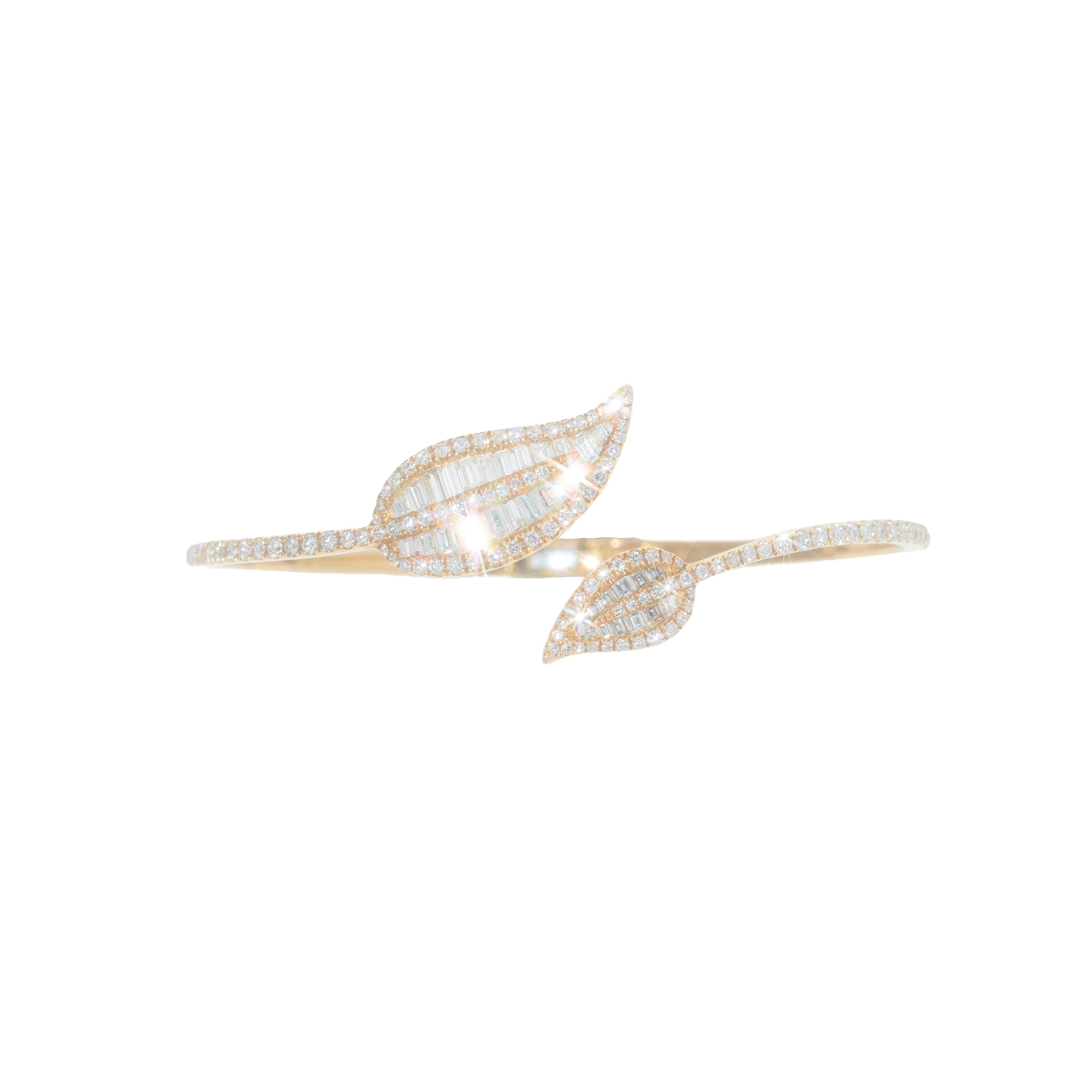 Leaf Shaped Bangle With Diamond's & Baguette's