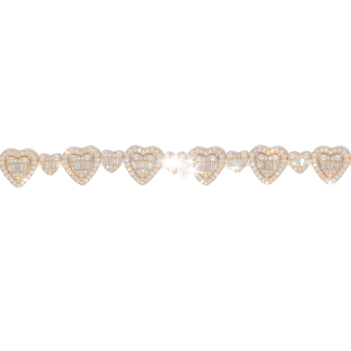 Diamond & Baguette Heart Bracelet - 3.21 CTW, 10K Tri-Tone Gold, 7.5 Inch