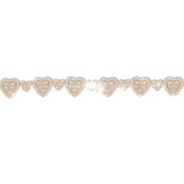 Diamond & Baguette Heart Bracelet - 3.21 CTW, 10K Tri-Tone Gold, 7.5 Inch