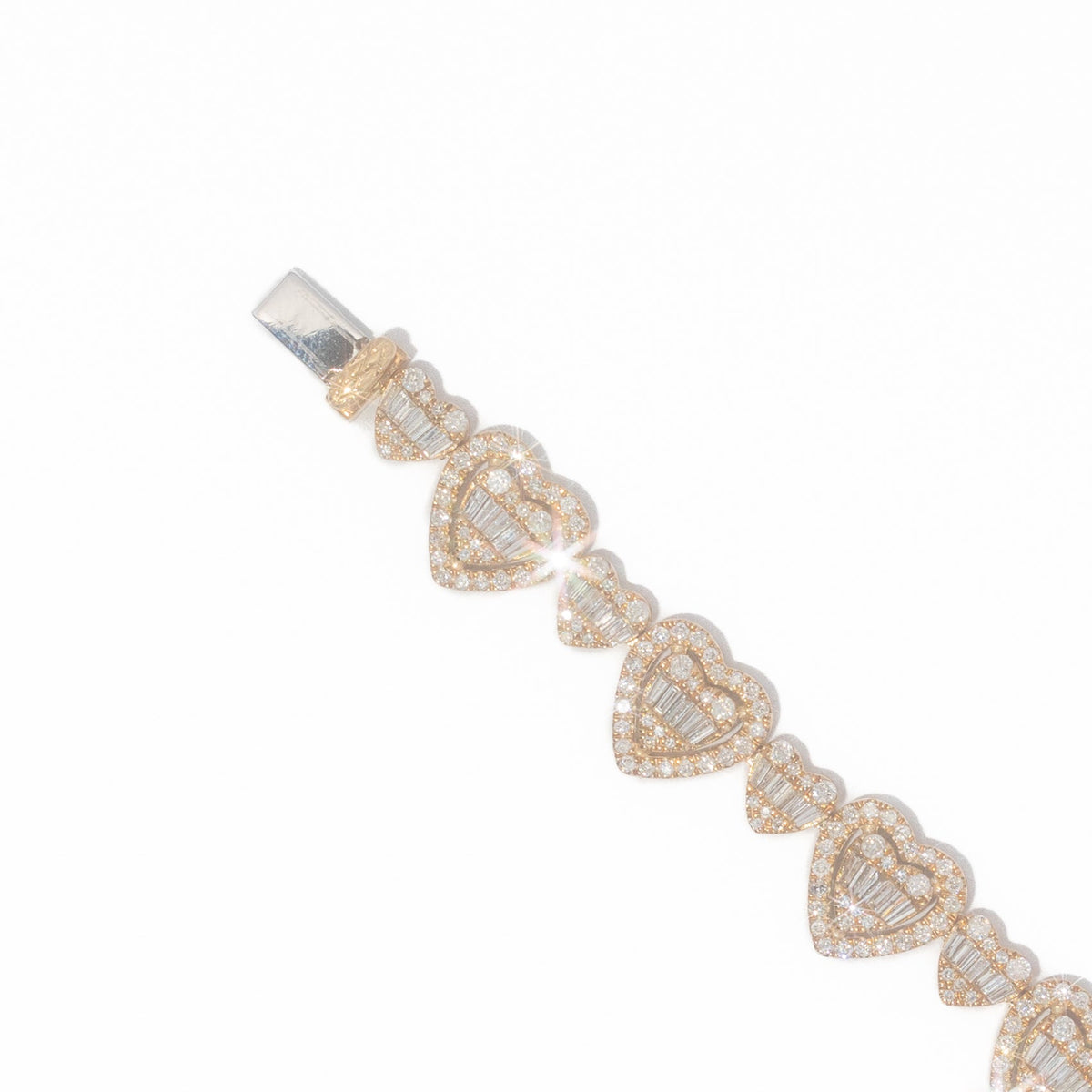 Diamond & Baguette Heart Bracelet - 3.21 CTW, 10K Tri-Tone Gold, 7.5 Inch