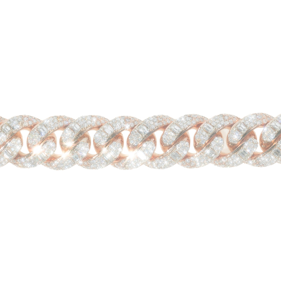 Emerald & Diamond Cuban Link Bracelet, 14K Rose Gold, RD-27.01 Ct / EM-26.91 Ct, 8 Inch / 23mm product photo
