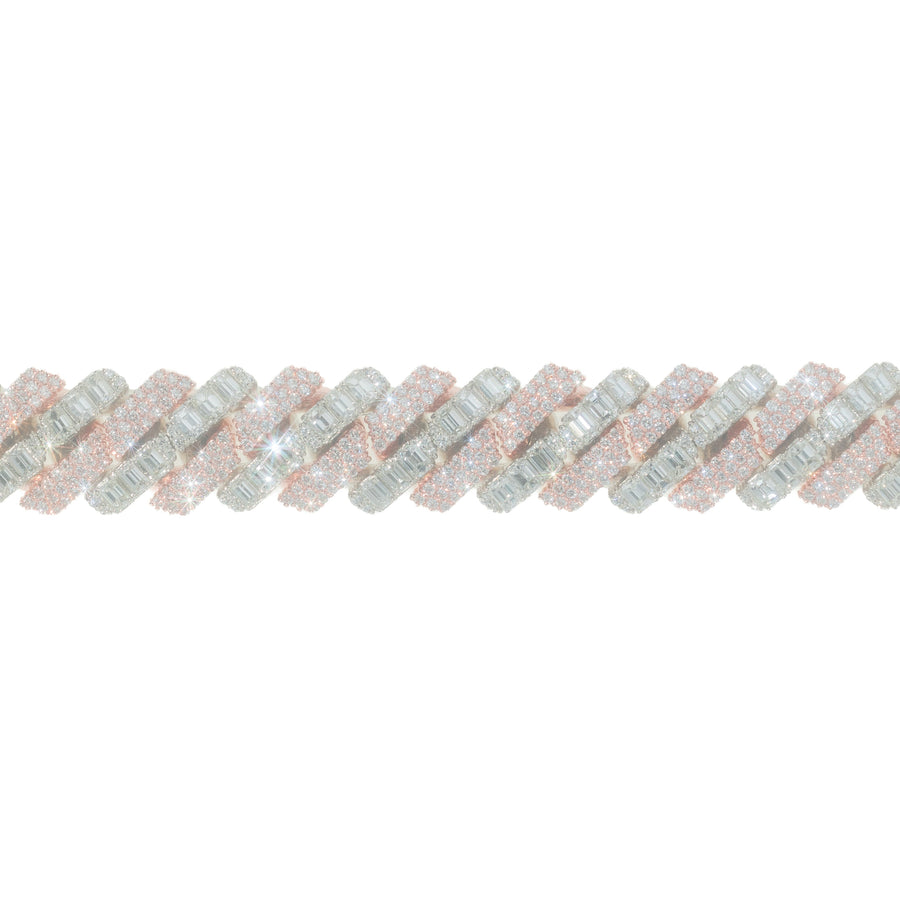 Emerald & Diamond Cuban Link Bracelet, 14K White & Rose Gold, D-7.62 Ct EM-18.65Ct, 8 Inch product photo