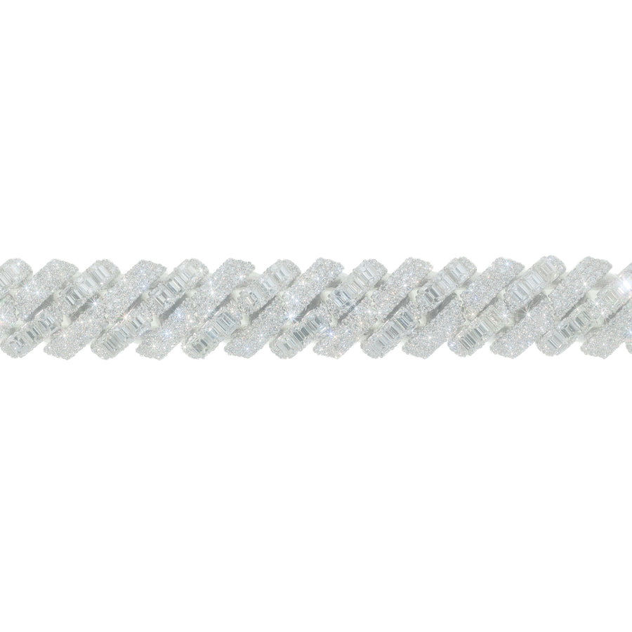 Emerald & Diamond Cuban Link Bracelet, 14K White Gold, D-7.62 Ct EM-18.65Ct, 8 Inch product photo