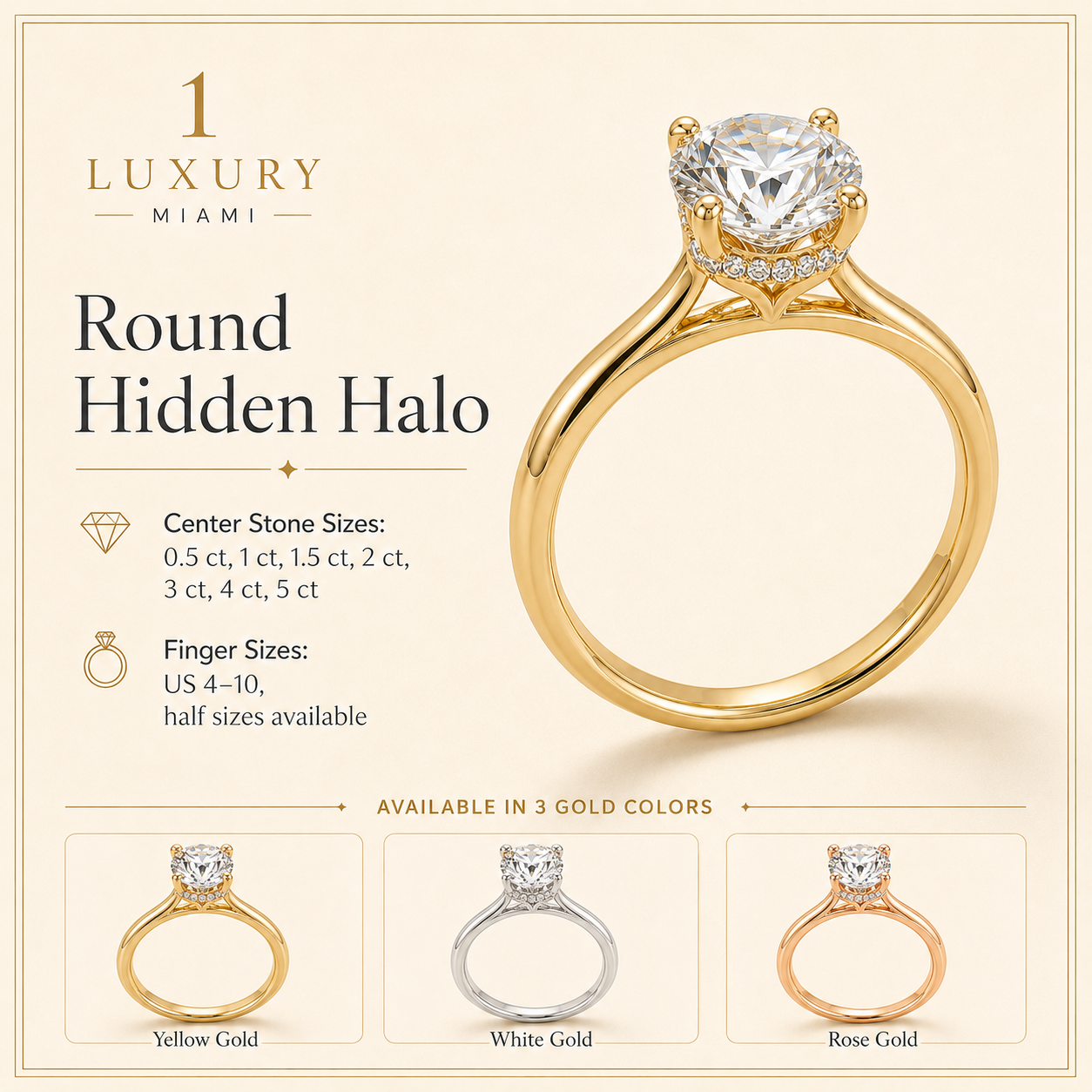 Round Hidden Halo Diamond Engagement Ring Setting — additional product image 2