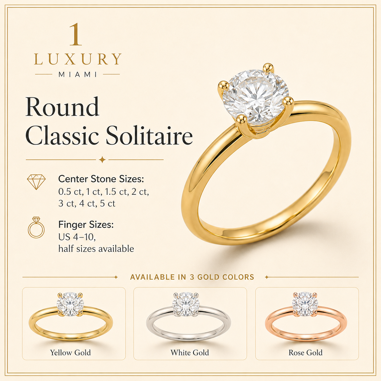 Round Classic Solitaire Diamond Engagement Ring Setting — additional product image 2