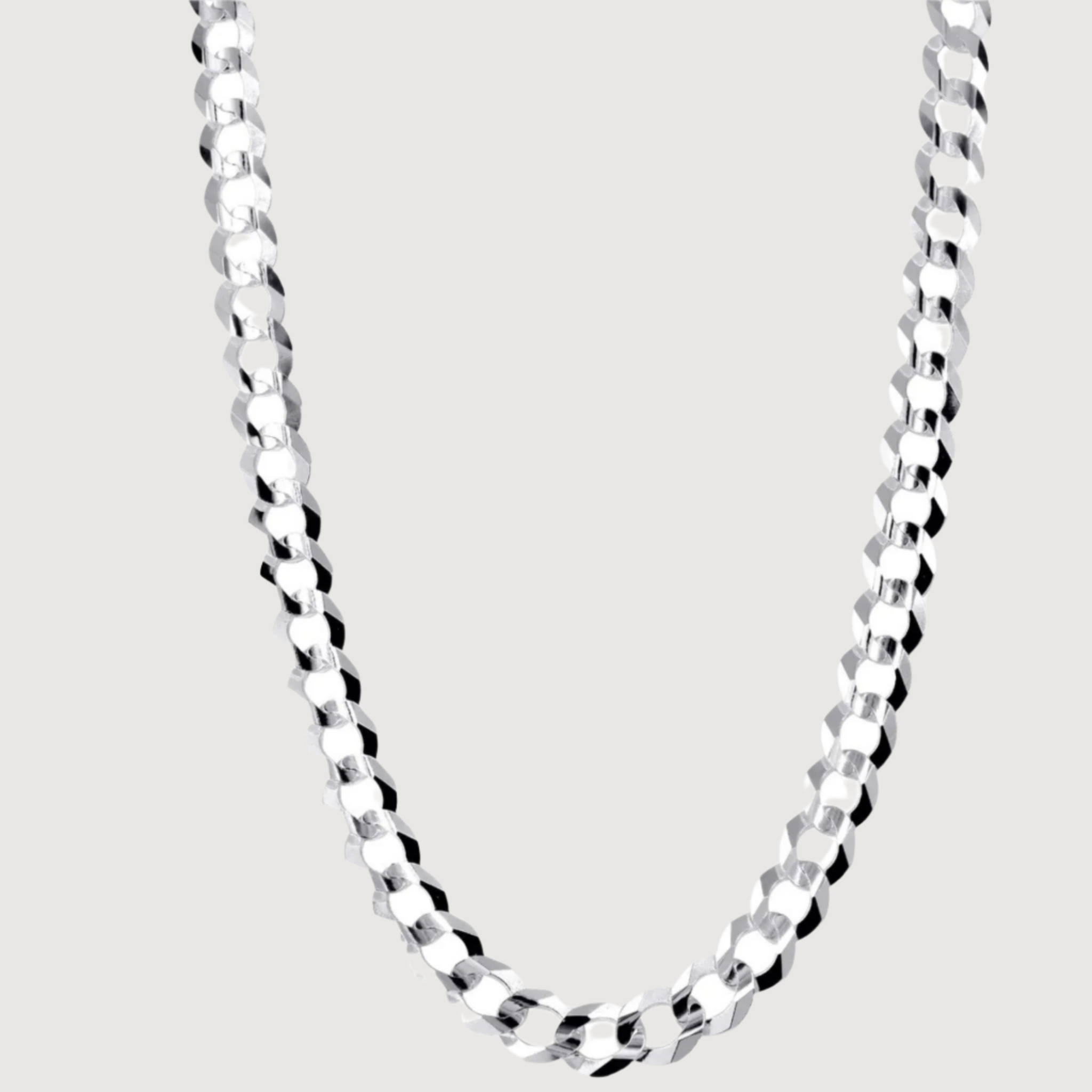 Curb Link Chain - 6mm-9.5mm Solid White Gold