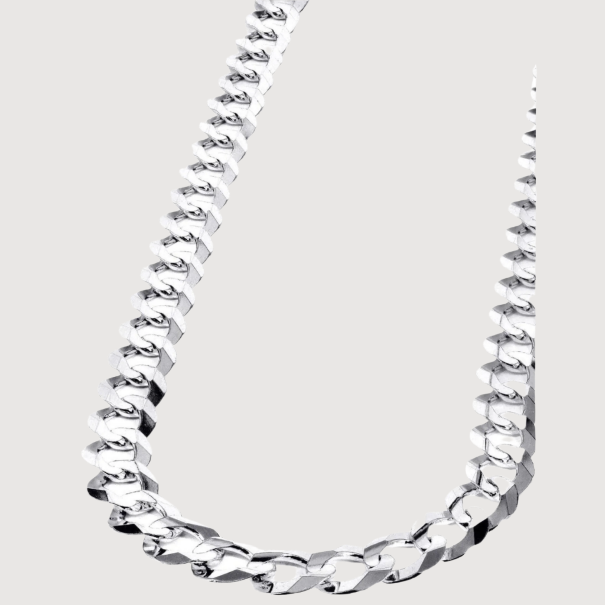 Curb Link Chain - 6mm-9.5mm Solid White Gold
