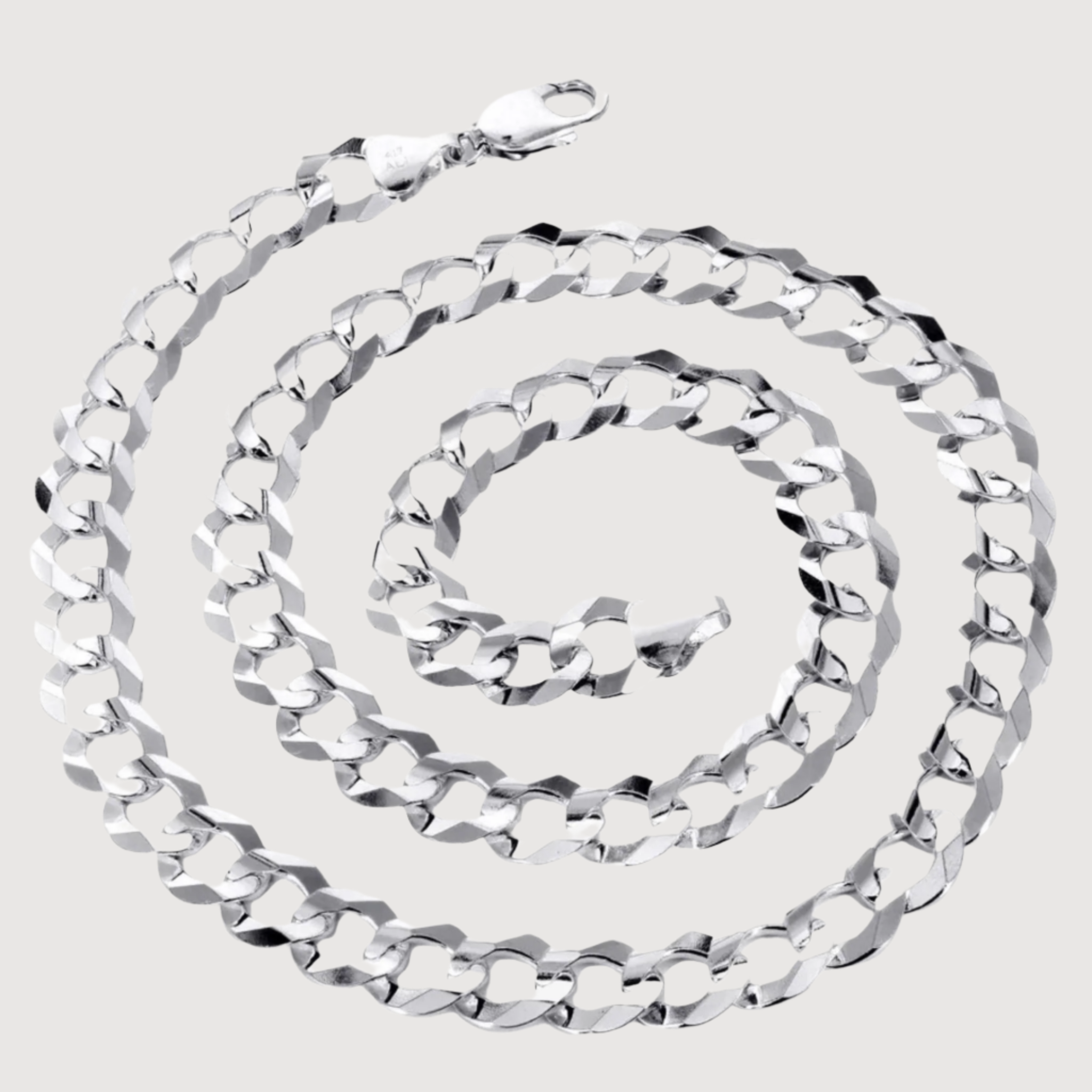 Curb Link Chain - 6mm-9.5mm Solid White Gold
