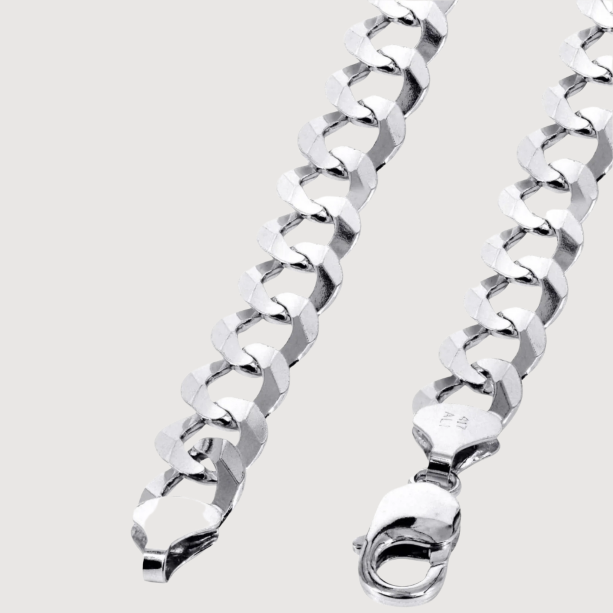 Curb Link Chain - 6mm-9.5mm Solid White Gold