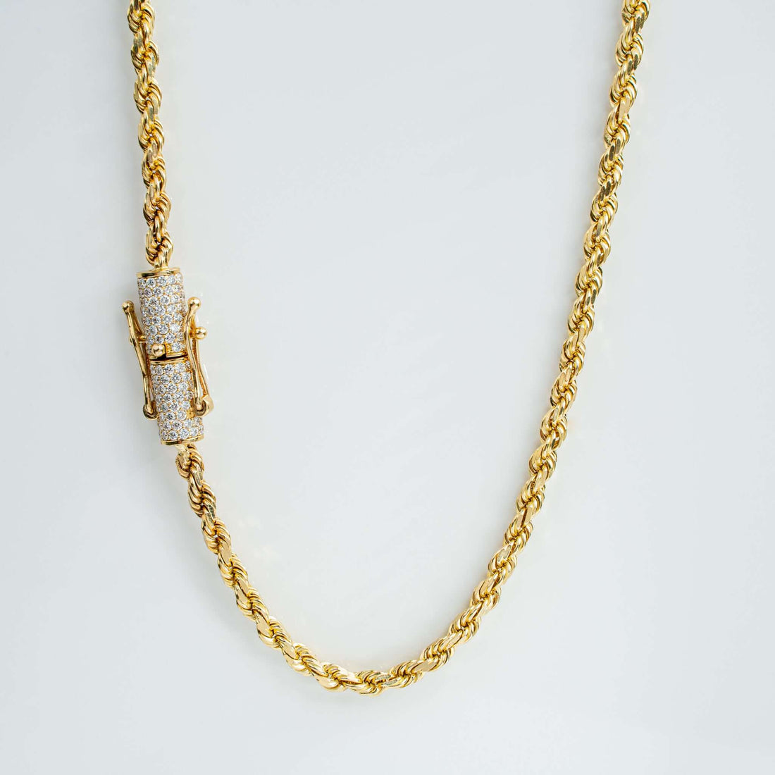 Rope Chain with Custom Diamond Lock - 4mm 14k Gold
