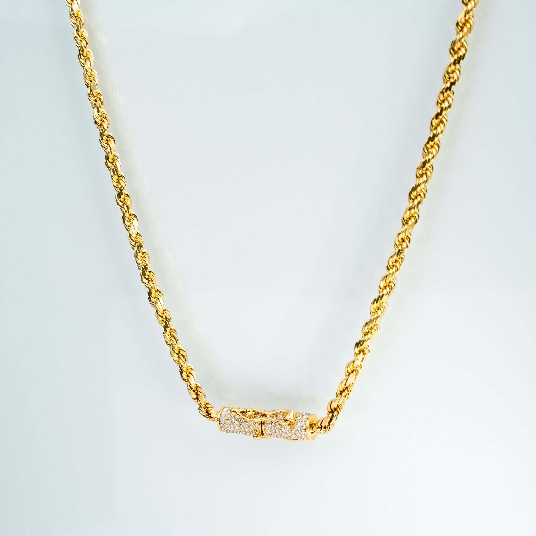 Rope Chain with Custom Diamond Lock - 4mm 14k Gold