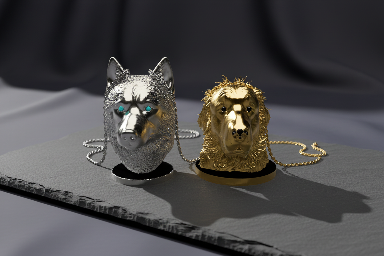 Dog Portrait Pendant in Gold & Diamond
