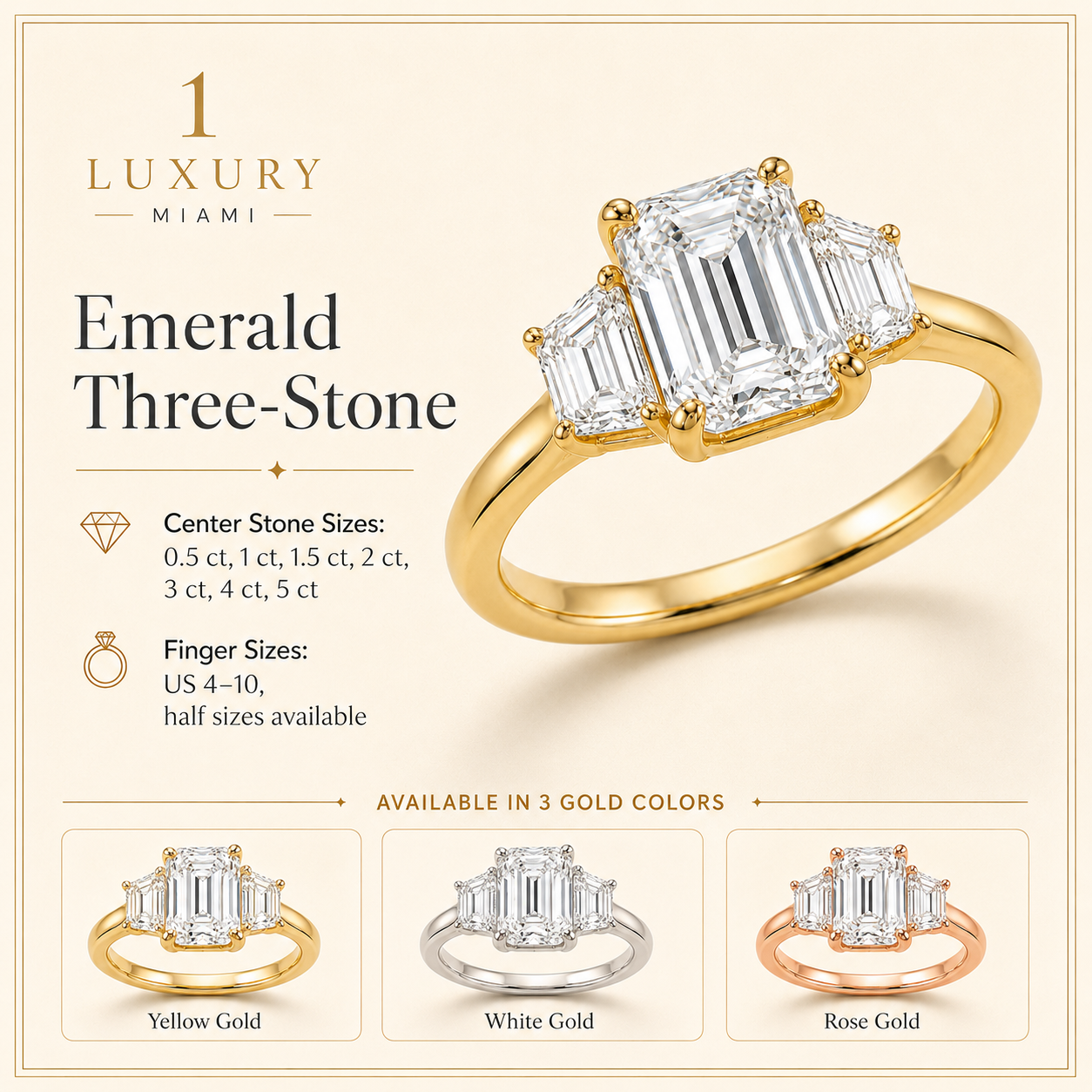 Emerald Three-Stone Diamond Engagement Ring Setting — additional product image 2