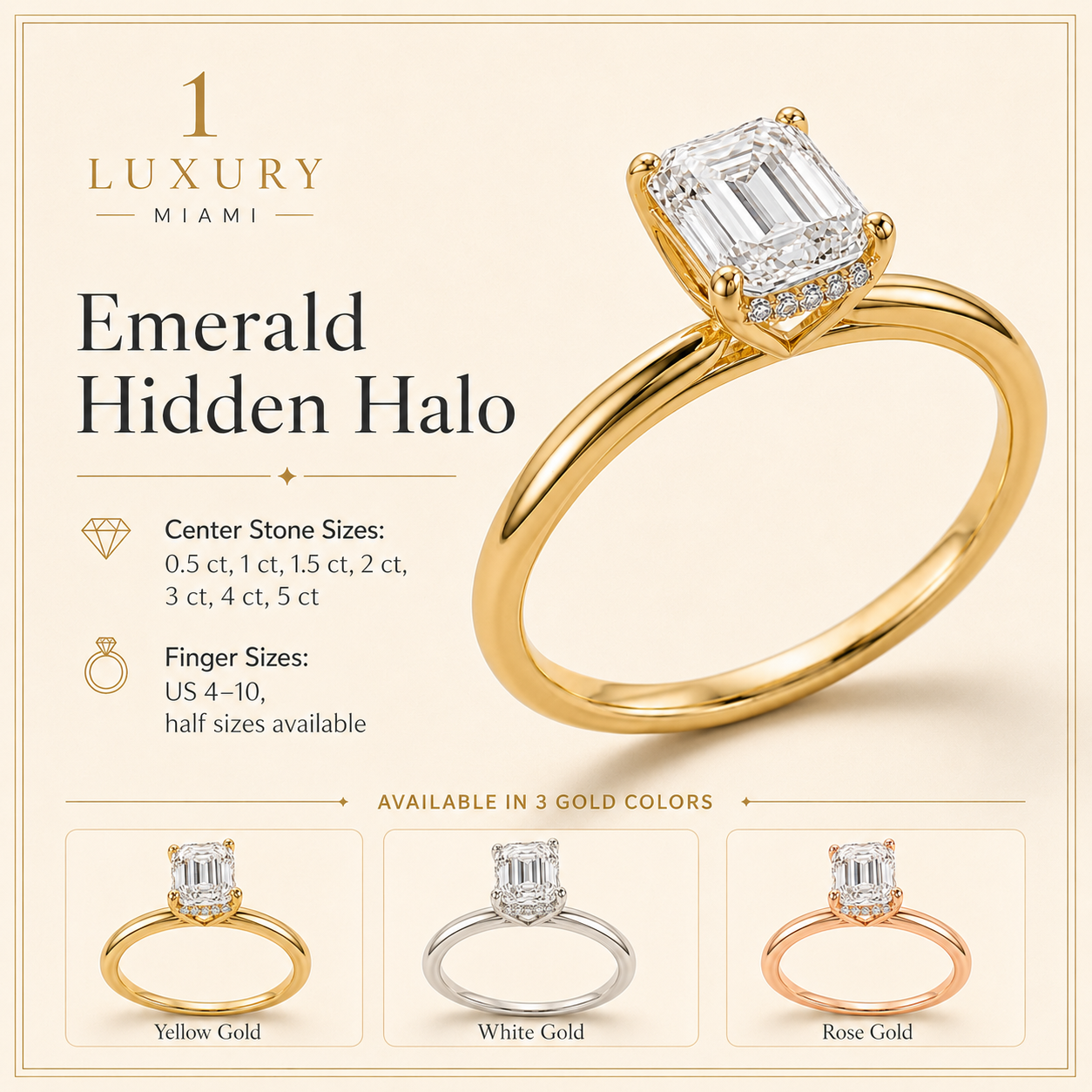 Emerald Hidden Halo Diamond Engagement Ring Setting — additional product image 2
