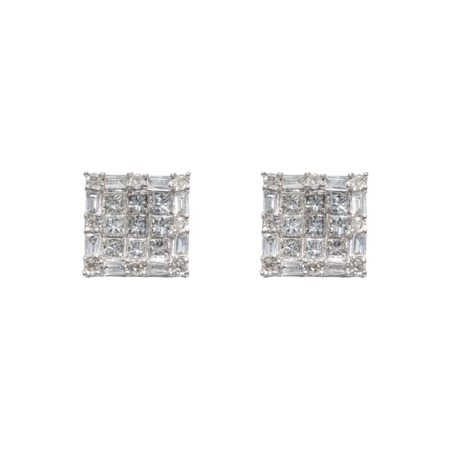 Emerald & Baguette Diamond Earrings in 14K White Gold
