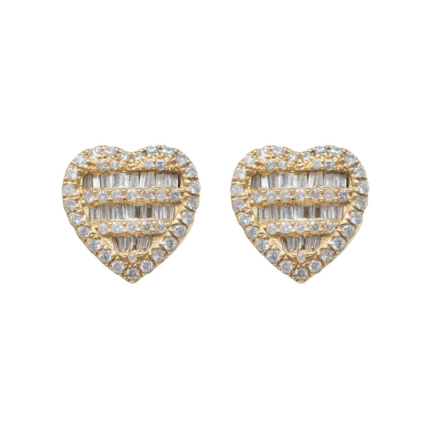 3.73 CTW Heart Diamond & Baguette Earrings in 14K Yellow Gold