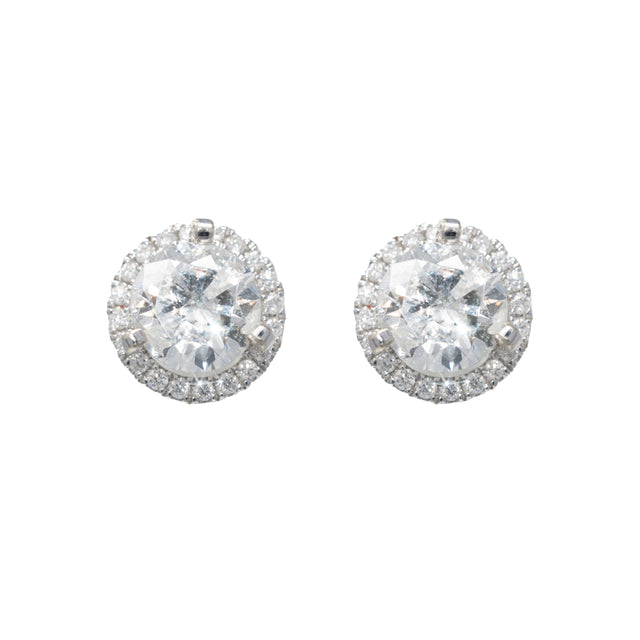Diamond Halo Stud Earrings in 18K White Gold