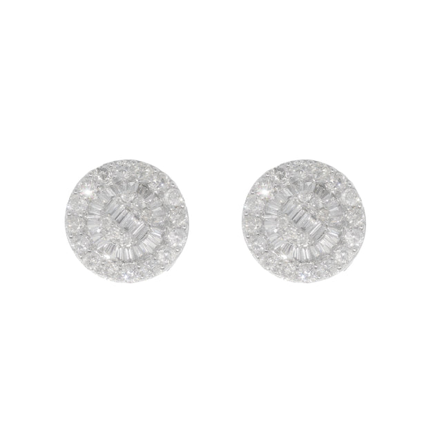 2.25 CTW Diamond & Baguette Earrings in 14K White Gold