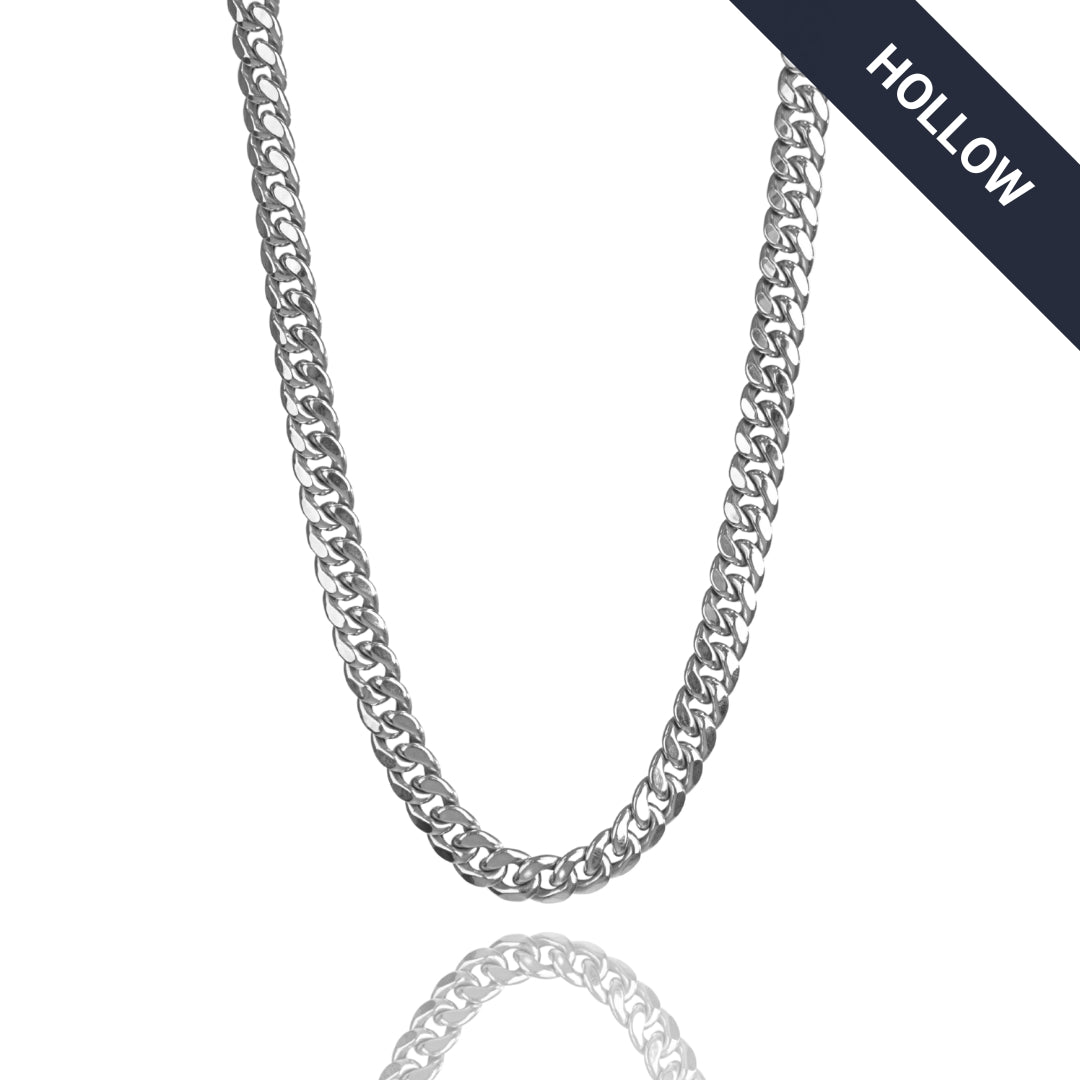 Hollow White Gold Cuban Link Chain 7.5mm - 15mm