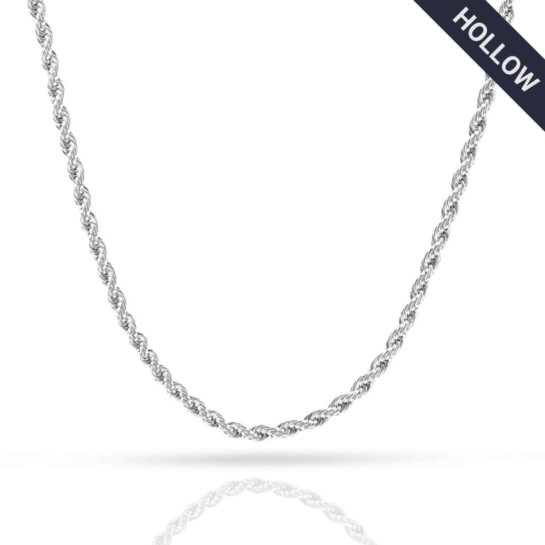 Rope Chain - 2mm-5mm Hollow White Gold