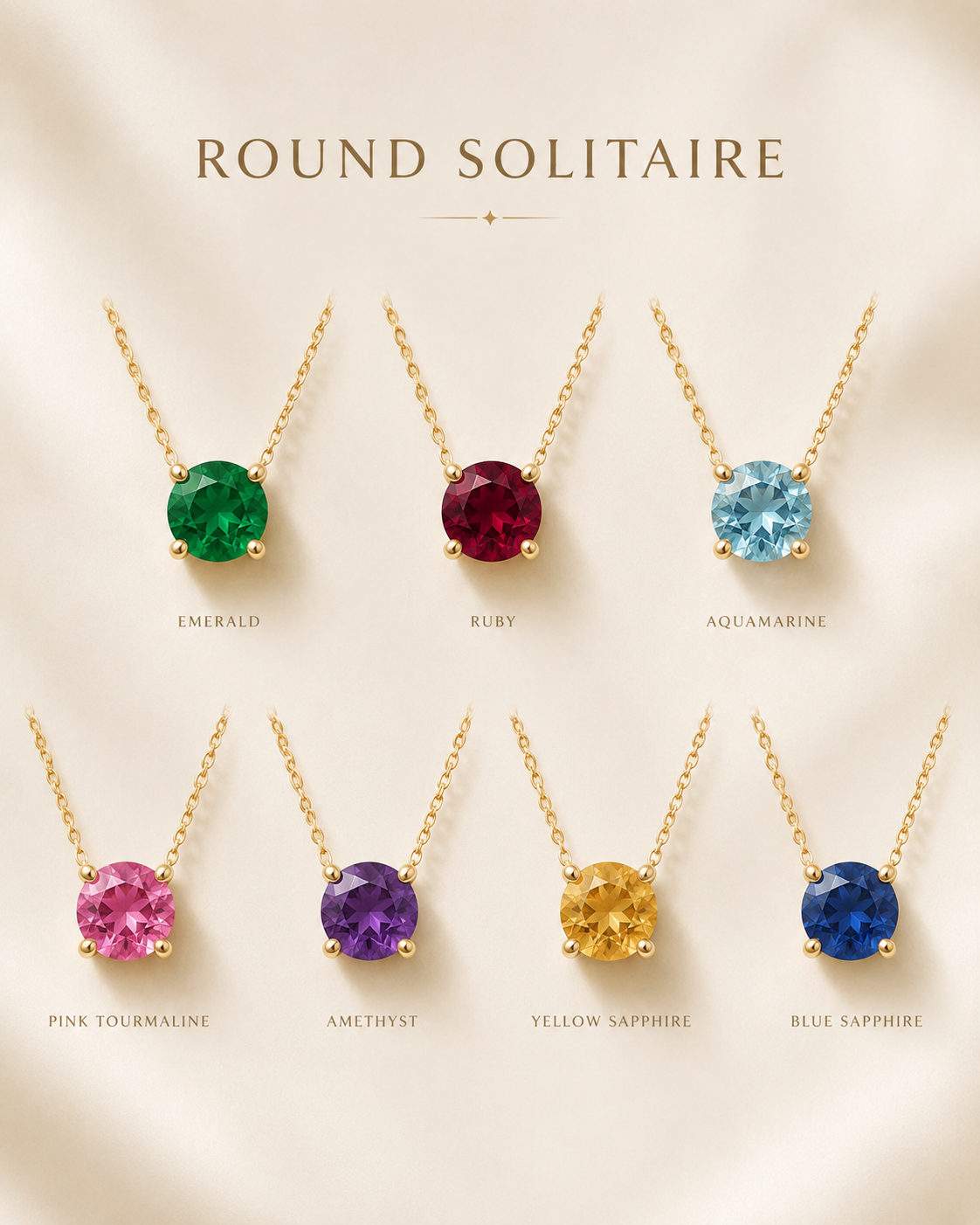 1Luxury Miami round-cut amethyst solitaire necklace in solid gold with 18-inch cable-link chain — digital design representation