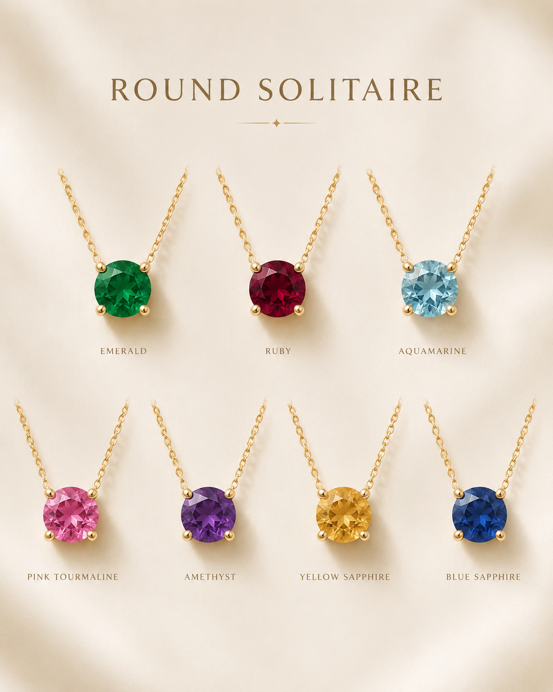 1Luxury Miami round-cut ruby solitaire necklace in solid gold with 18-inch cable-link chain — digital design representation