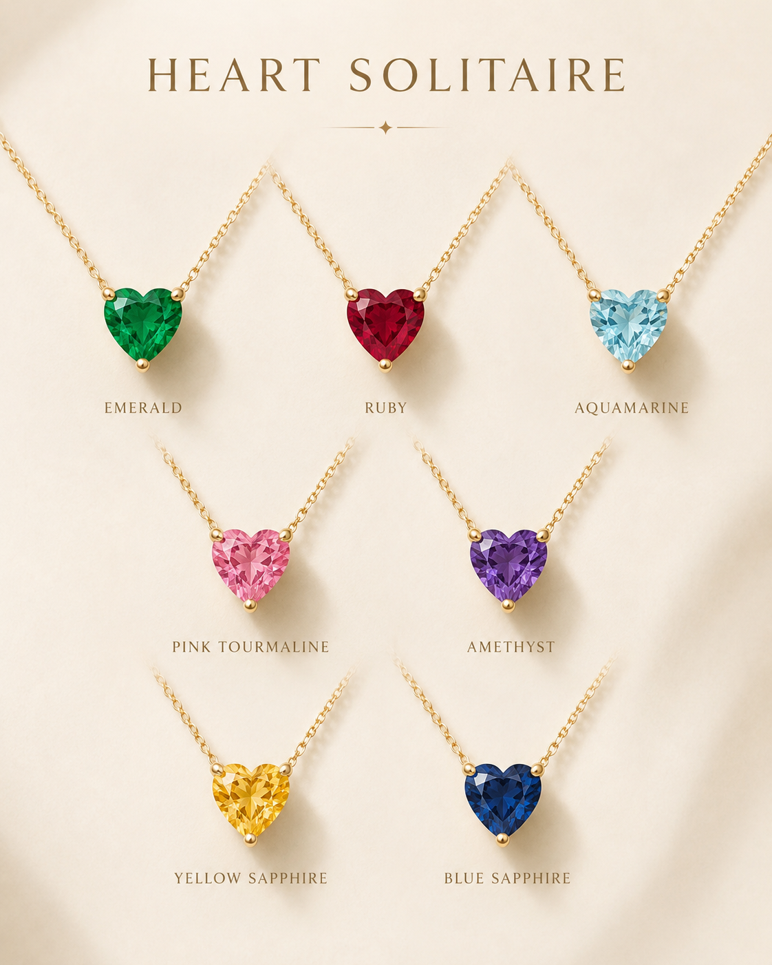 1Luxury Miami heart-cut amethyst solitaire necklace in solid gold with 18-inch cable-link chain — digital design representation