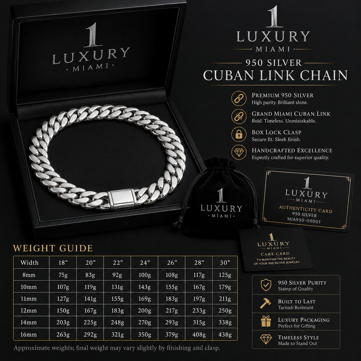 1Luxury Miami 950 Silver Cuban Link Chain
