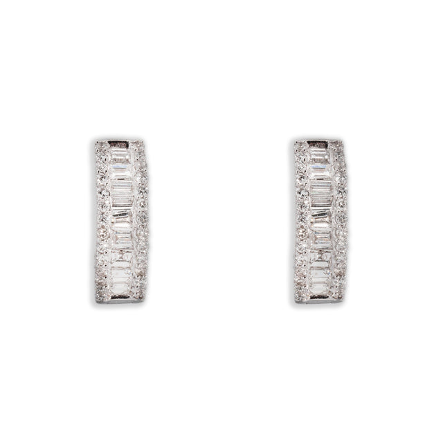 1.21 CTW Diamond & Baguette Earrings in 18K White Gold