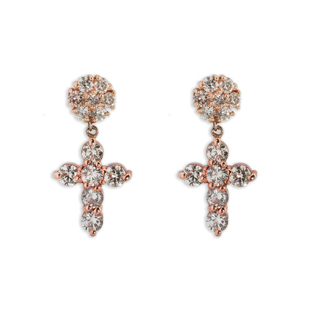 Cross Earrings with Diamonds in 14K Rose Gold