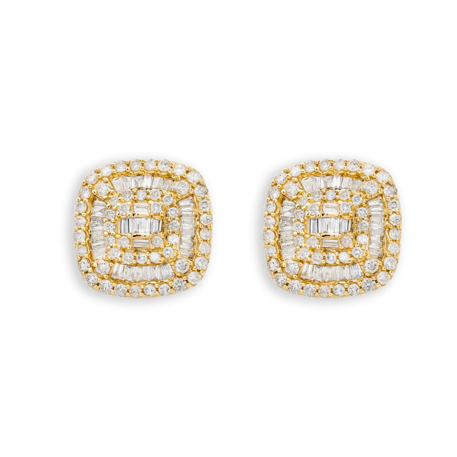 0.93 CTW Diamond & Baguette Earrings in 14K Two-Tone Gold