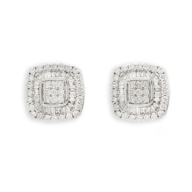 Diamond & Baguette Earrings in 14K White Gold (5.03g)