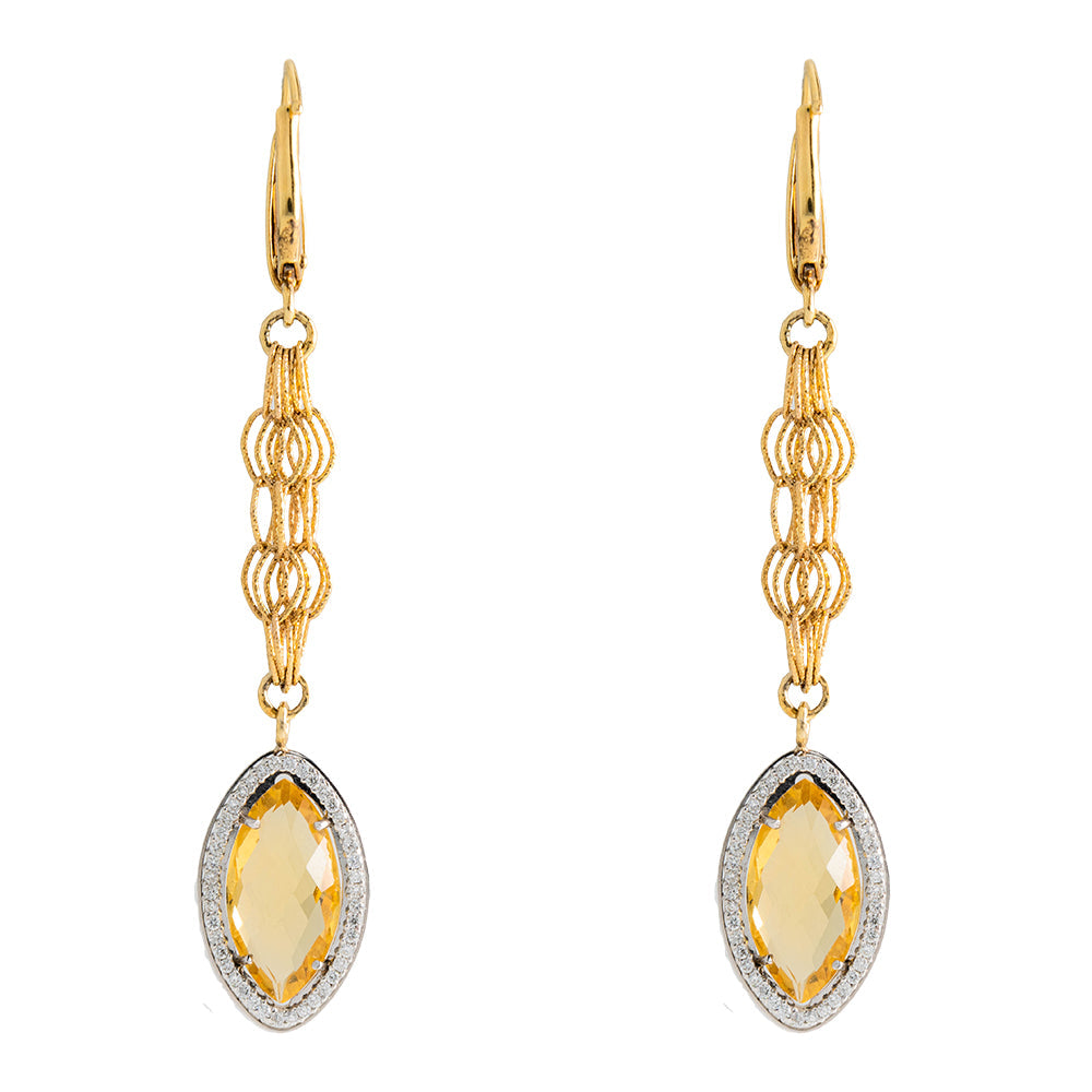1.44 CTW Diamond Earrings with Yellow Stones in 14K Two-Tone Gold