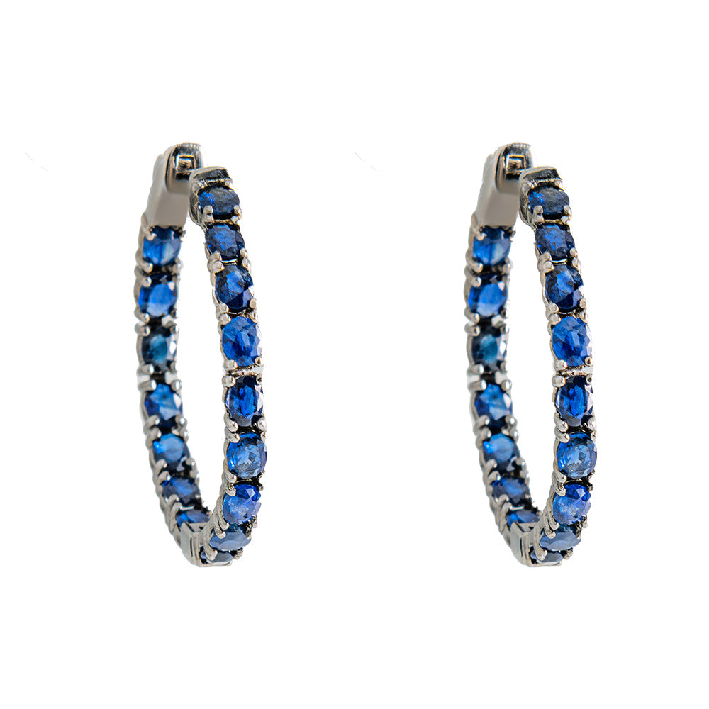 Black Gold Hoops With Sapphire Stones