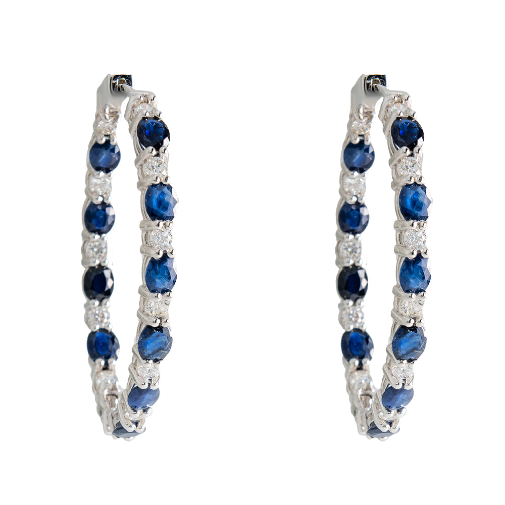 Hoop Earrings with Sapphire Stones And Diamonds