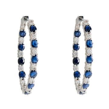 Hoop Earrings with Sapphire Stones And Diamonds