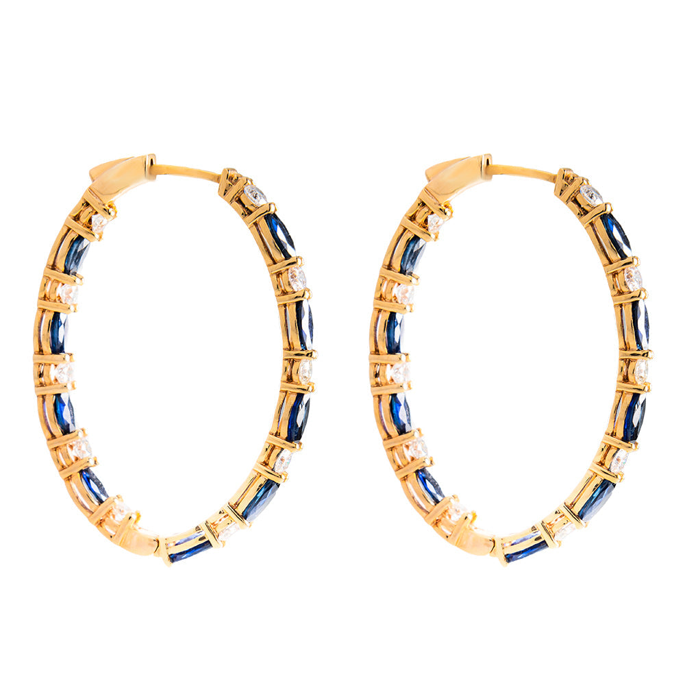 Sapphire Hoop Earrings With Diamonds